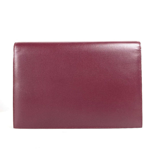 CARTIER Clutch bag leather wine-red Must Line With strap and flap mens Used Authentic