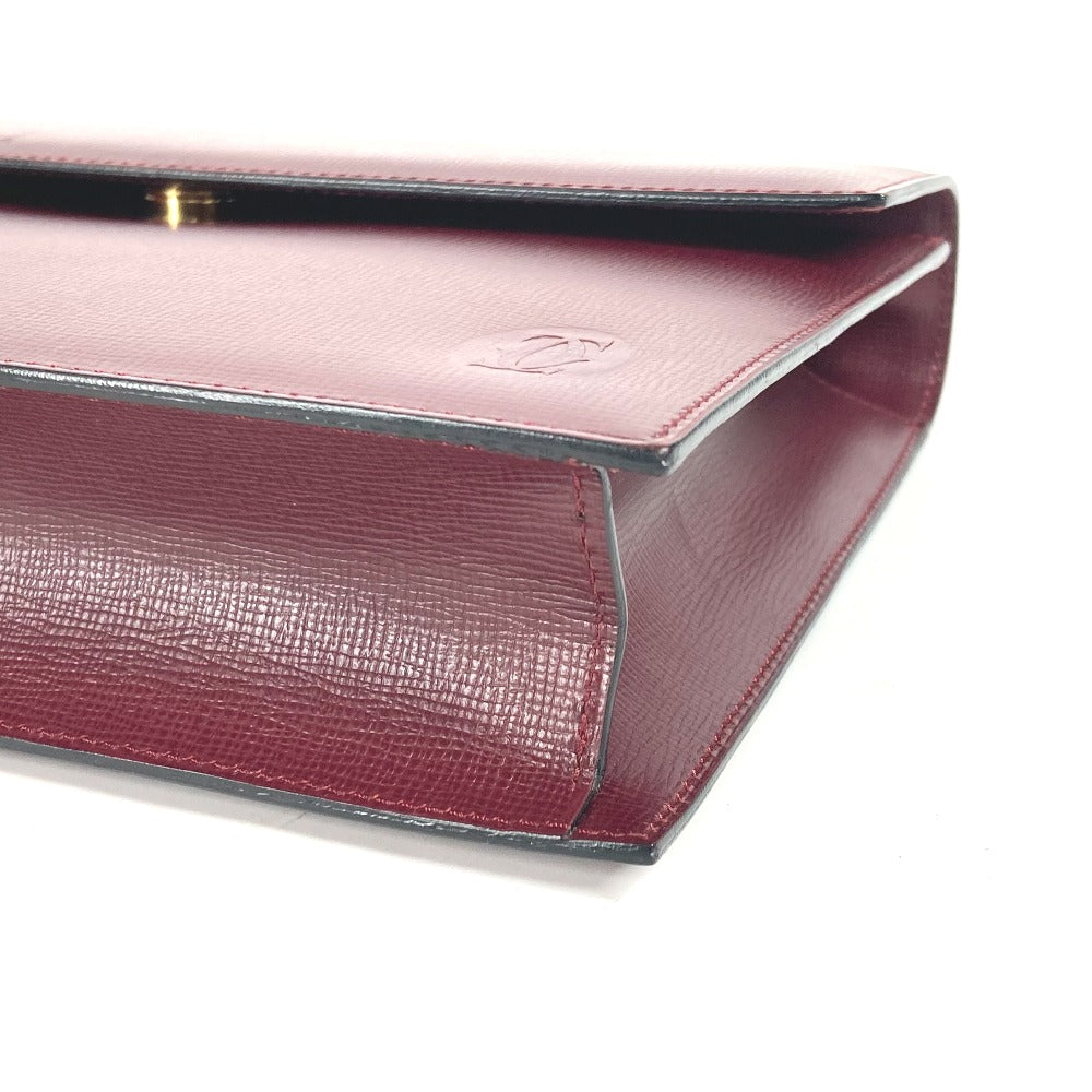 CARTIER Clutch bag leather wine-red Must Line With strap and flap mens Used Authentic