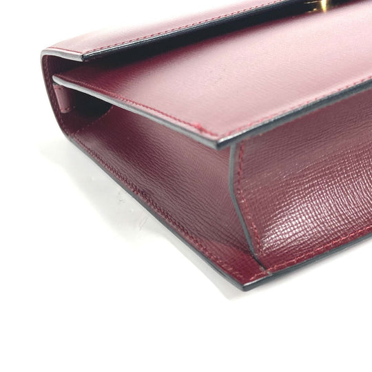 CARTIER Clutch bag leather wine-red Must Line With strap and flap mens Used Authentic
