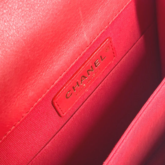 CHANEL Shoulder Bag leather Red CC COCO Mark Quilting Matelasse Vertical Boy Chanel Women Used Authentic