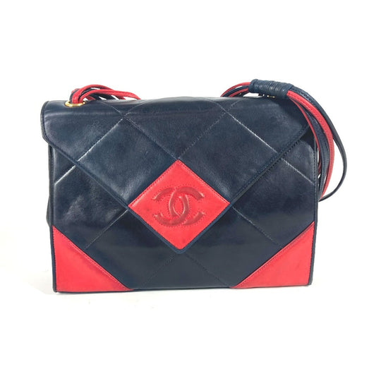 CHANEL Shoulder Bag leather Navy CC COCO Mark Vintage Matelasse Diamond Stitch Women Used Authentic