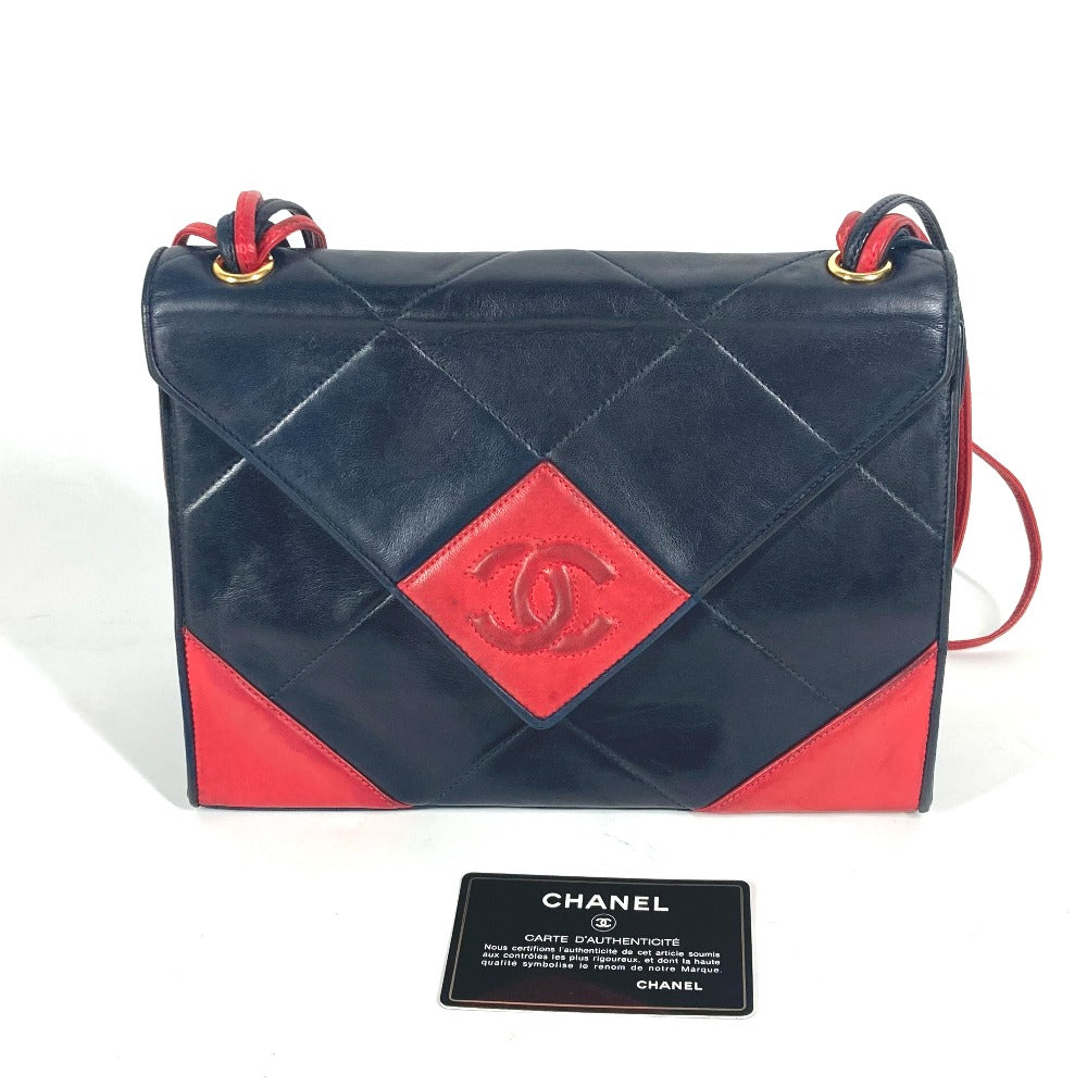 CHANEL Shoulder Bag leather Navy CC COCO Mark Vintage Matelasse Diamond Stitch Women Used Authentic