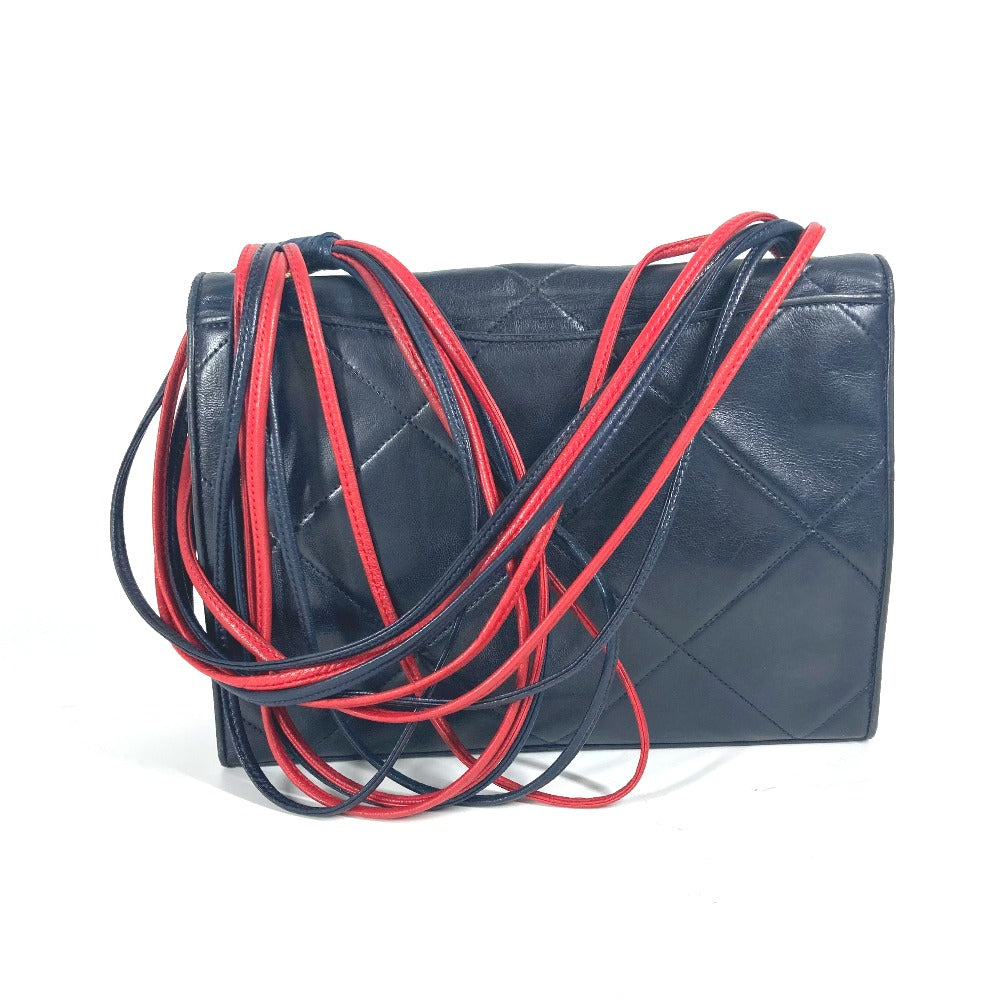 CHANEL Shoulder Bag leather Navy CC COCO Mark Vintage Matelasse Diamond Stitch Women Used Authentic