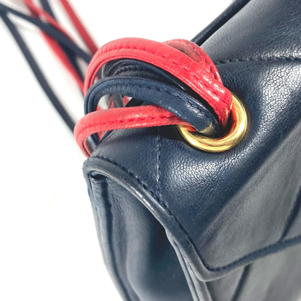 CHANEL Shoulder Bag leather Navy CC COCO Mark Vintage Matelasse Diamond Stitch Women Used Authentic