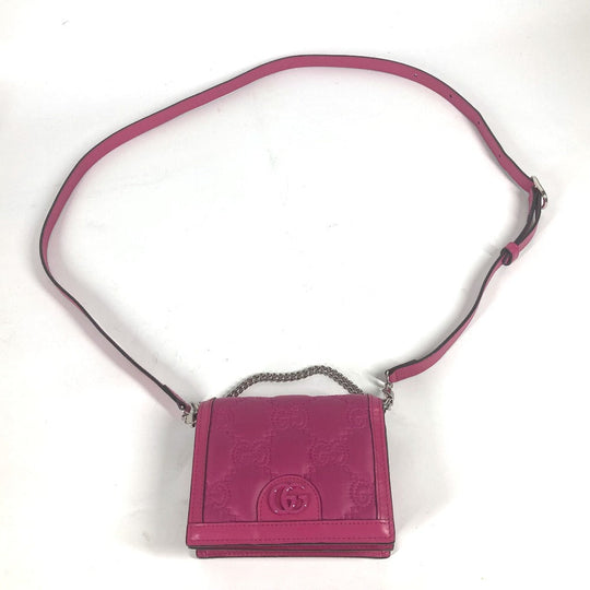 GUCCI Shoulder Bag 723777 Leather / nylon pink GG matelasse quilting Women Used Authentic