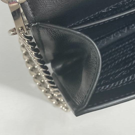 PRADA Shoulder Bag 1BD067 leather black 2WAY bag Chain Crystal rhinestones Women Used Authentic