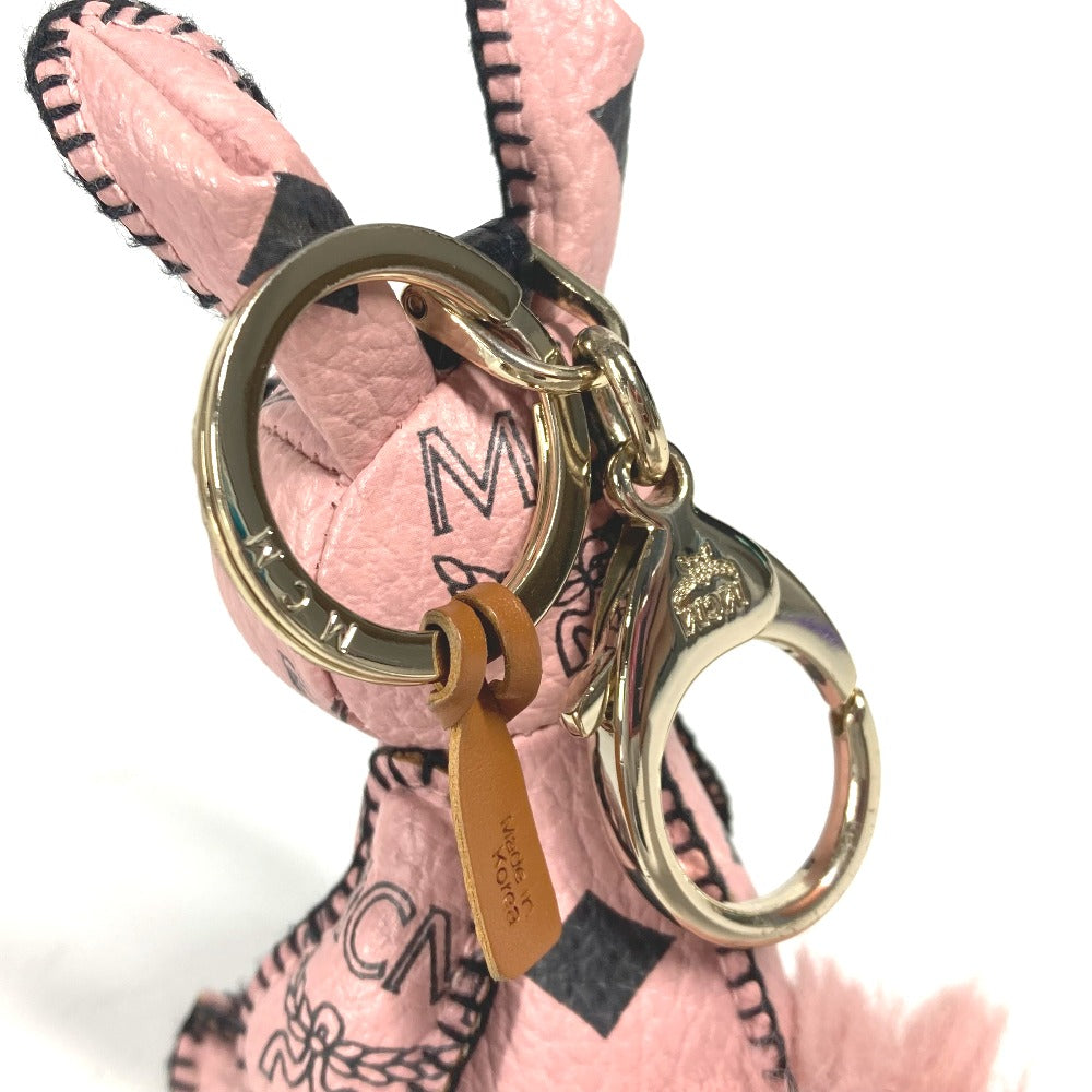 MCM key ring leather pink Vicetos Rabbit fur Women Used Authentic