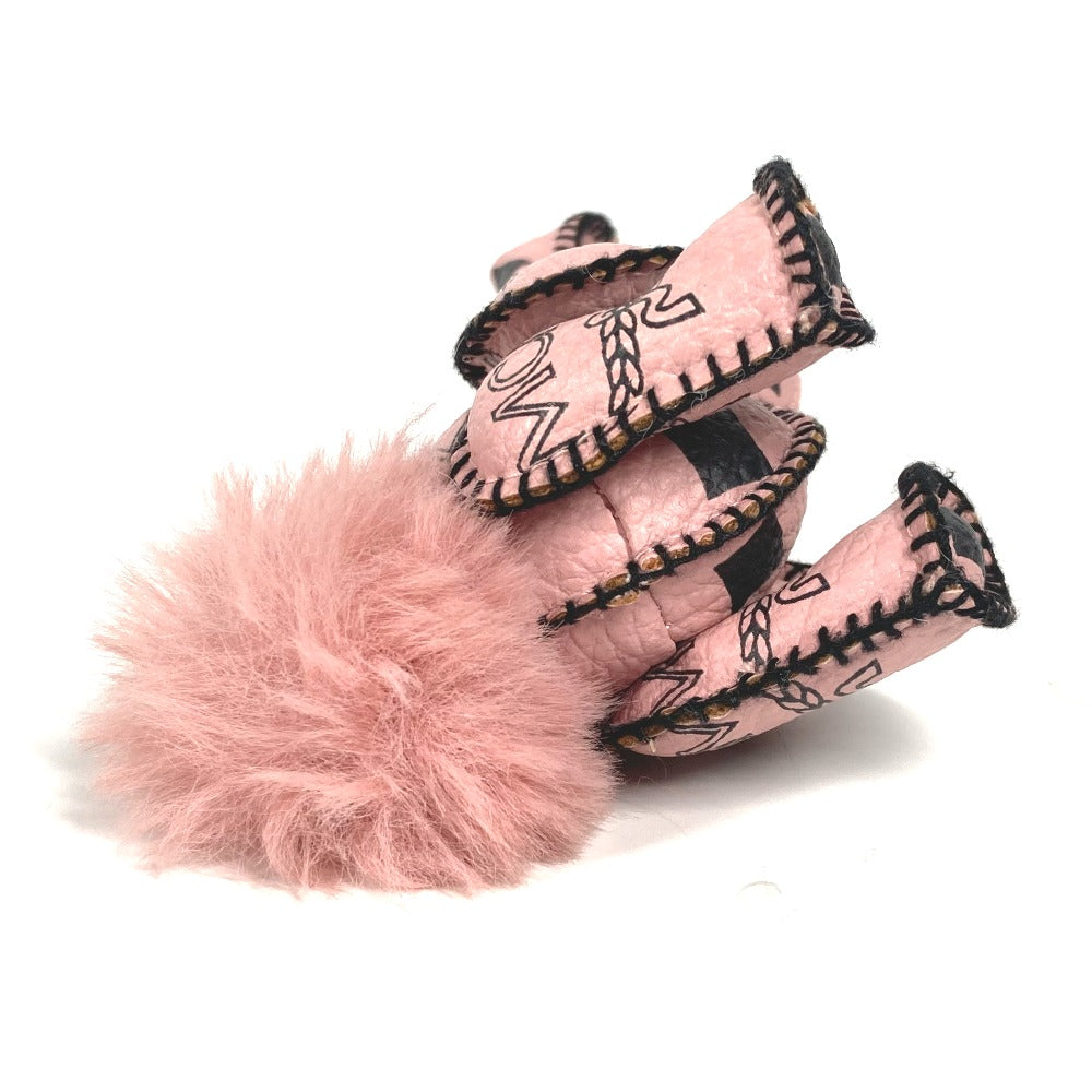 MCM key ring leather pink Vicetos Rabbit fur Women Used Authentic