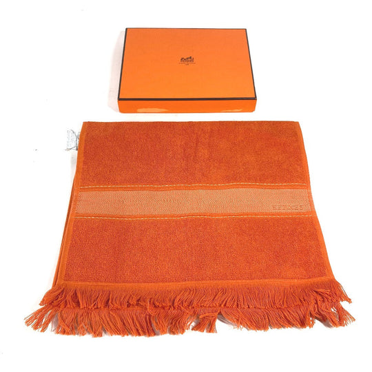 HERMES towel cotton Orange fringe Sailing Women Used Authentic