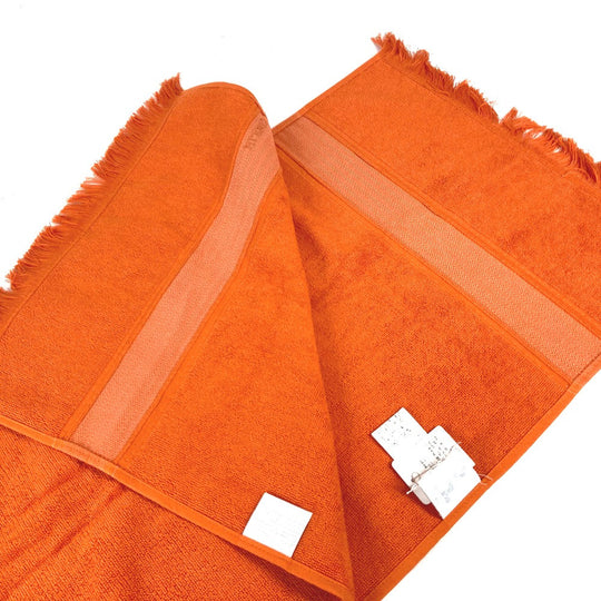 HERMES towel cotton Orange fringe Sailing Women Used Authentic