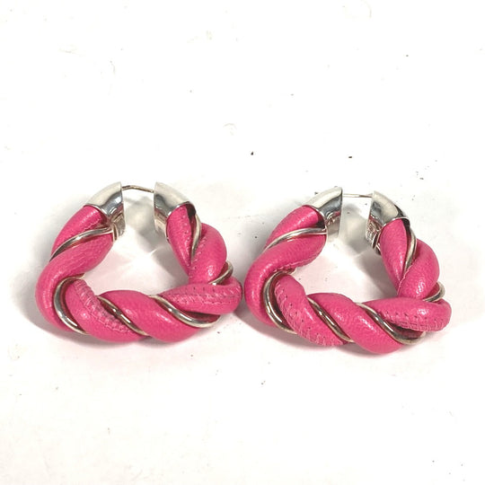 BOTTEGAVENETA Pierce Leather, AG925 pink Twisted Triangle Hoop Earrings Women Used Authentic