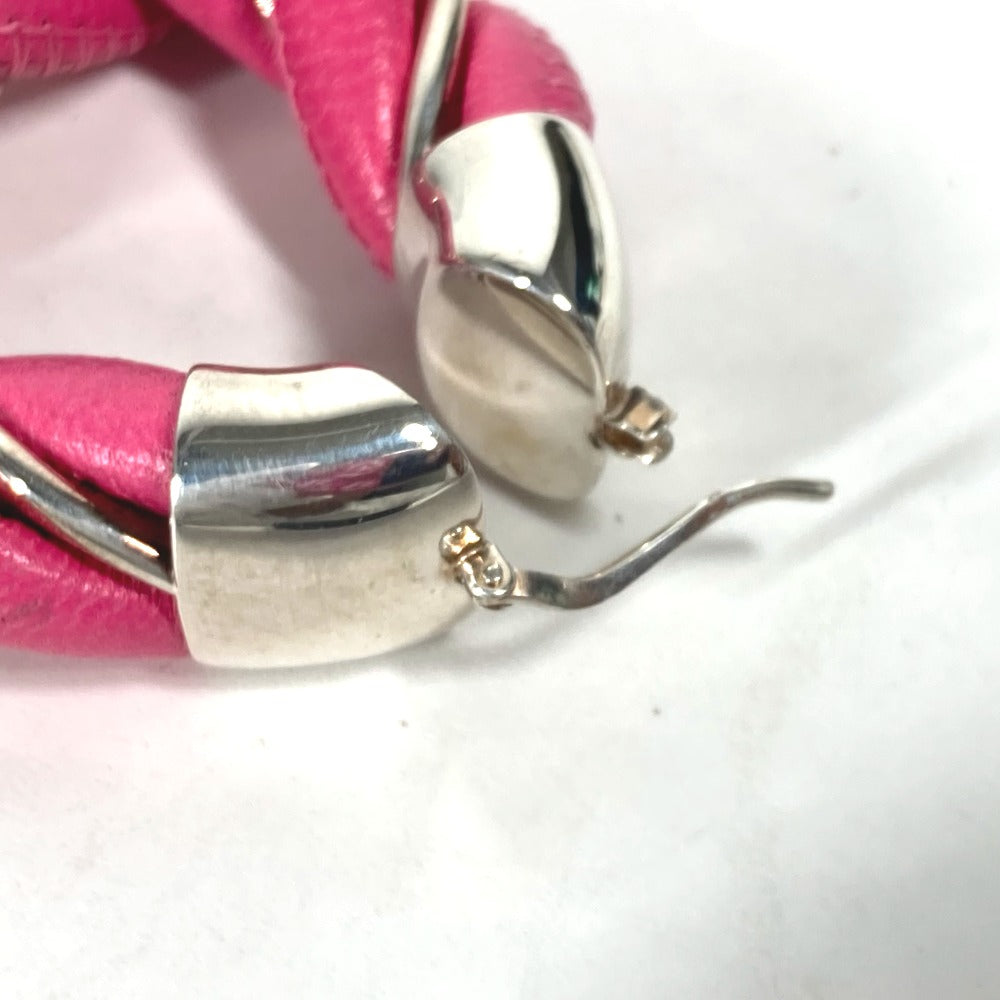 BOTTEGAVENETA Pierce Leather, AG925 pink Twisted Triangle Hoop Earrings Women Used Authentic