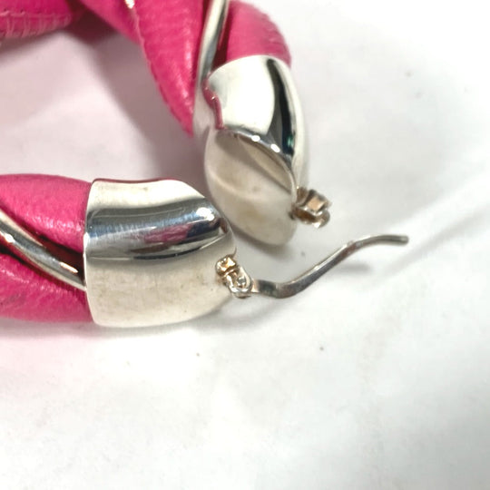 BOTTEGAVENETA Pierce Leather, AG925 pink Twisted Triangle Hoop Earrings Women Used Authentic