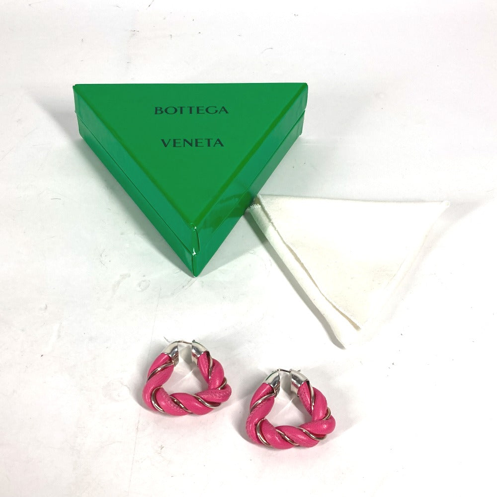 BOTTEGAVENETA Pierce Leather, AG925 pink Twisted Triangle Hoop Earrings Women Used Authentic