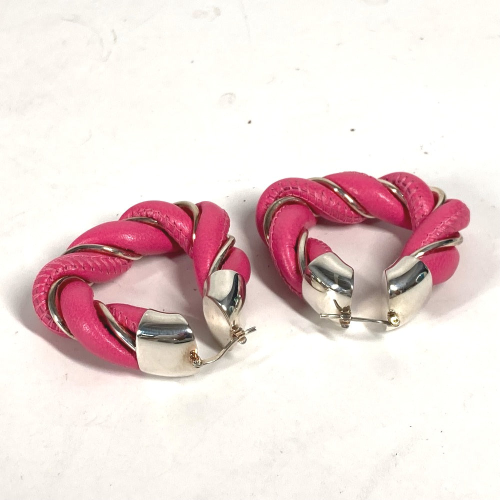 BOTTEGAVENETA Pierce Leather, AG925 pink Twisted Triangle Hoop Earrings Women Used Authentic