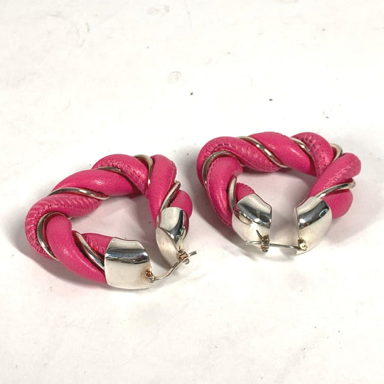 BOTTEGAVENETA Pierce Leather, AG925 pink Twisted Triangle Hoop Earrings Women Used Authentic