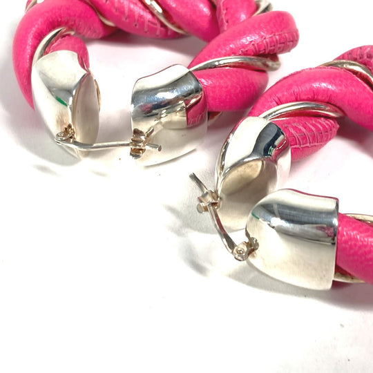 BOTTEGAVENETA Pierce Leather, AG925 pink Twisted Triangle Hoop Earrings Women Used Authentic
