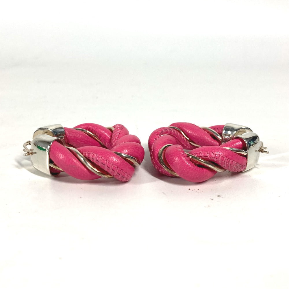 BOTTEGAVENETA Pierce Leather, AG925 pink Twisted Triangle Hoop Earrings Women Used Authentic