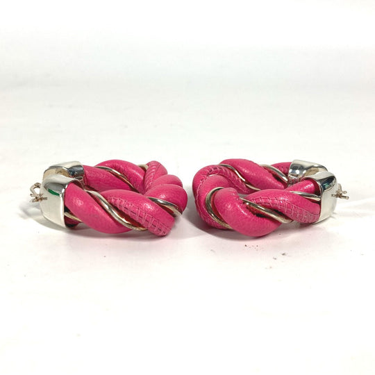 BOTTEGAVENETA Pierce Leather, AG925 pink Twisted Triangle Hoop Earrings Women Used Authentic