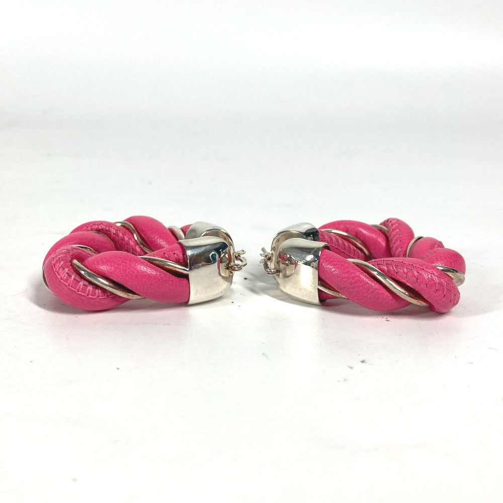 BOTTEGAVENETA Pierce Leather, AG925 pink Twisted Triangle Hoop Earrings Women Used Authentic