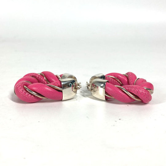 BOTTEGAVENETA Pierce Leather, AG925 pink Twisted Triangle Hoop Earrings Women Used Authentic