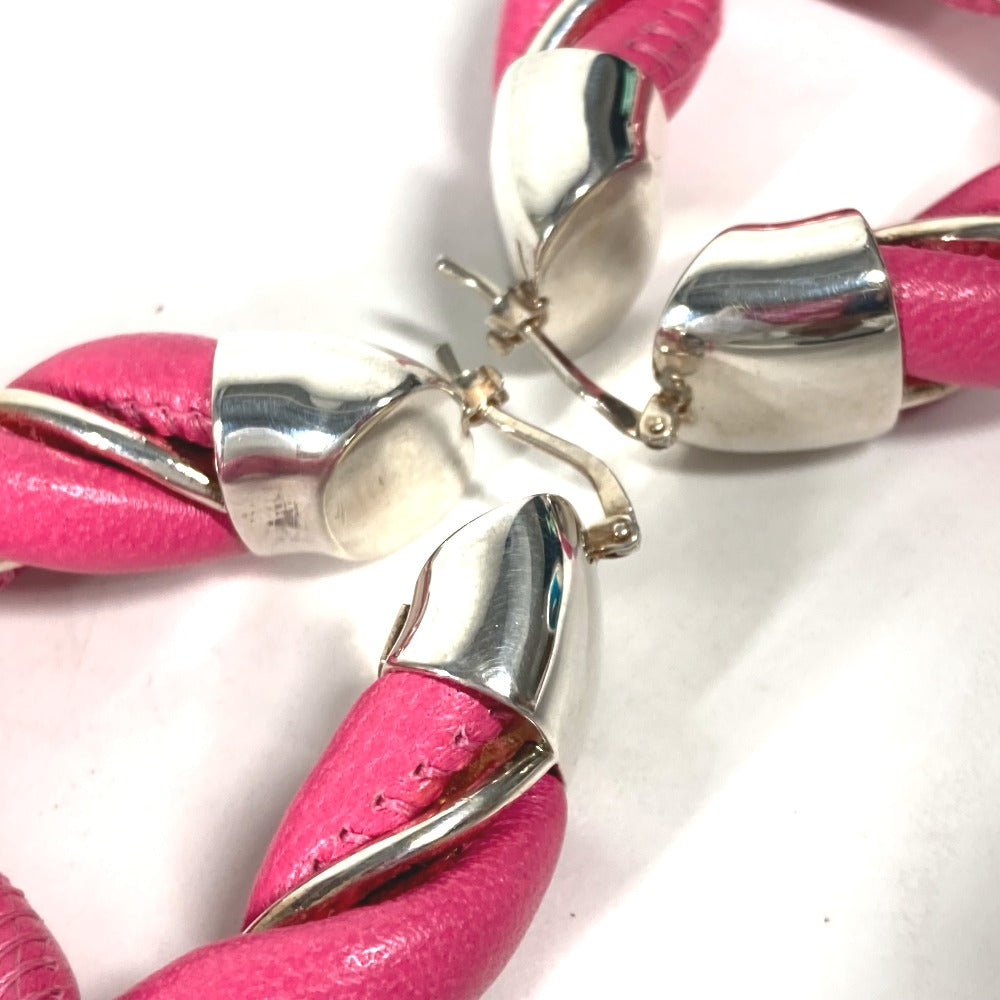 BOTTEGAVENETA Pierce Leather, AG925 pink Twisted Triangle Hoop Earrings Women Used Authentic