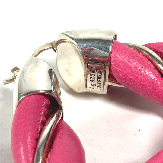 BOTTEGAVENETA Pierce Leather, AG925 pink Twisted Triangle Hoop Earrings Women Used Authentic