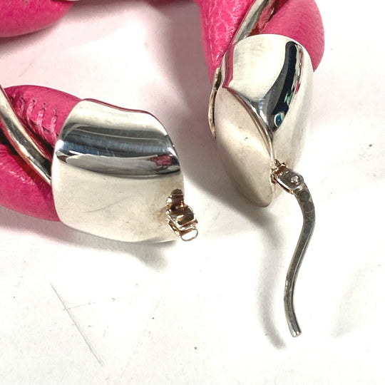 BOTTEGAVENETA Pierce Leather, AG925 pink Twisted Triangle Hoop Earrings Women Used Authentic