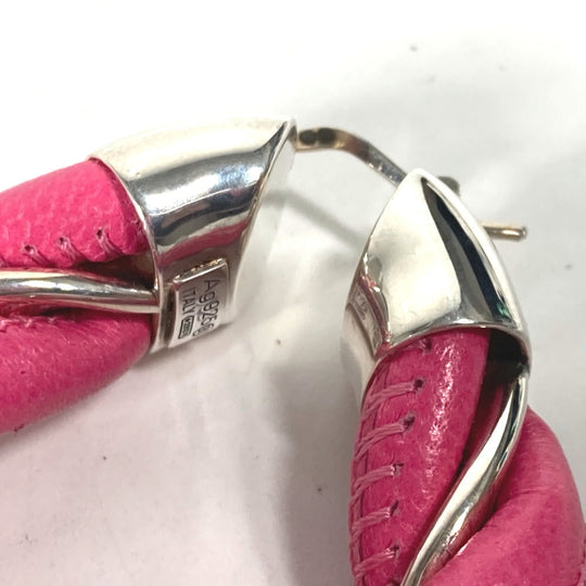 BOTTEGAVENETA Pierce Leather, AG925 pink Twisted Triangle Hoop Earrings Women Used Authentic