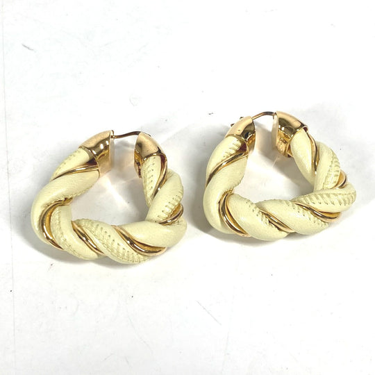 BOTTEGAVENETA Pierce Leather, AG925 Light yellow type Twisted Triangle Hoop Earrings Women Used Authentic