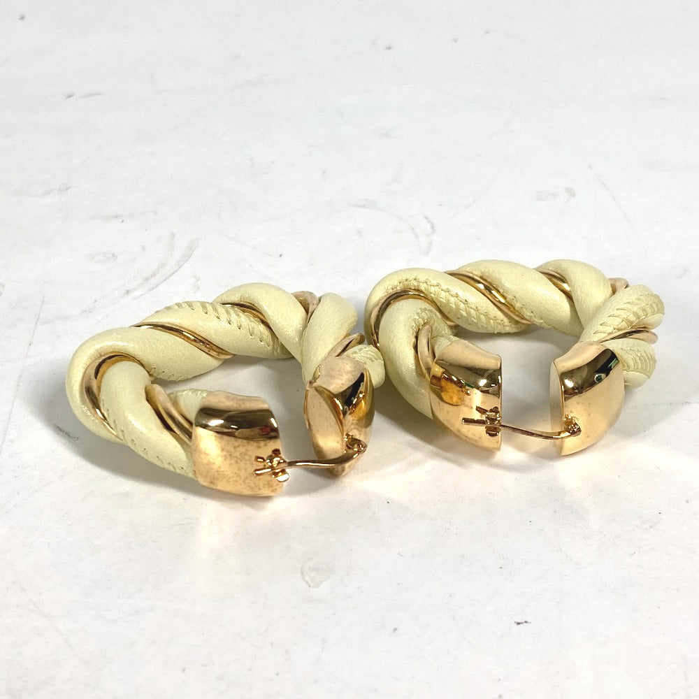 BOTTEGAVENETA Pierce Leather, AG925 Light yellow type Twisted Triangle Hoop Earrings Women Used Authentic