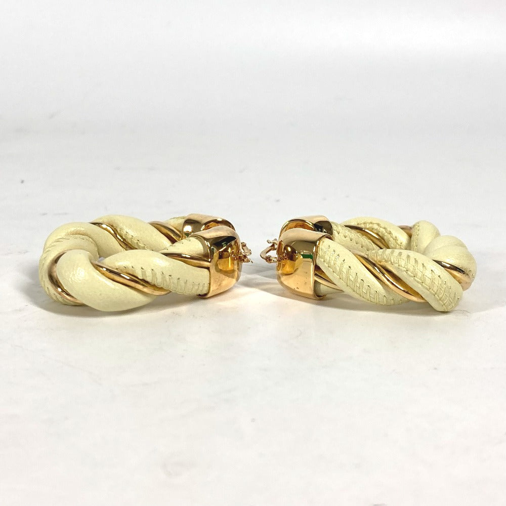 BOTTEGAVENETA Pierce Leather, AG925 Light yellow type Twisted Triangle Hoop Earrings Women Used Authentic