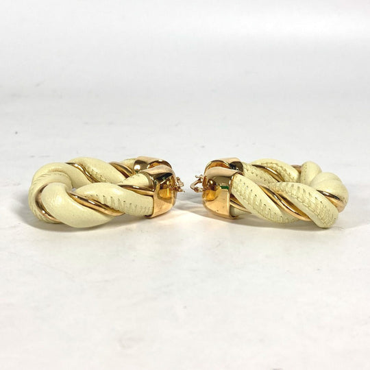 BOTTEGAVENETA Pierce Leather, AG925 Light yellow type Twisted Triangle Hoop Earrings Women Used Authentic