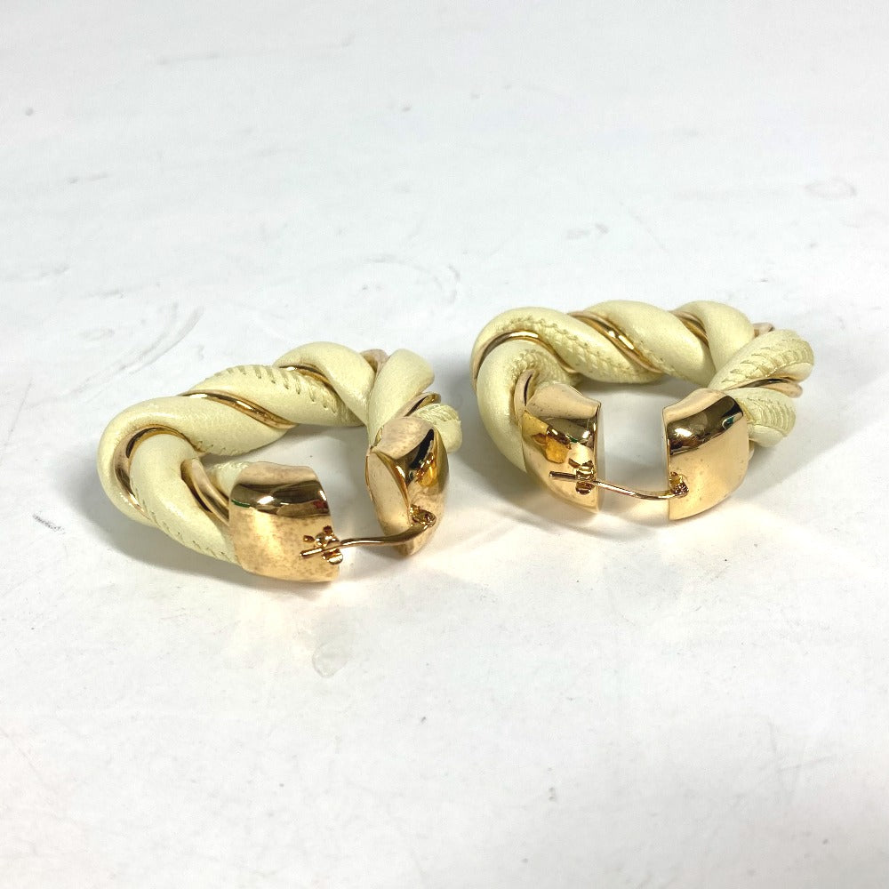 BOTTEGAVENETA Pierce Leather, AG925 Light yellow type Twisted Triangle Hoop Earrings Women Used Authentic