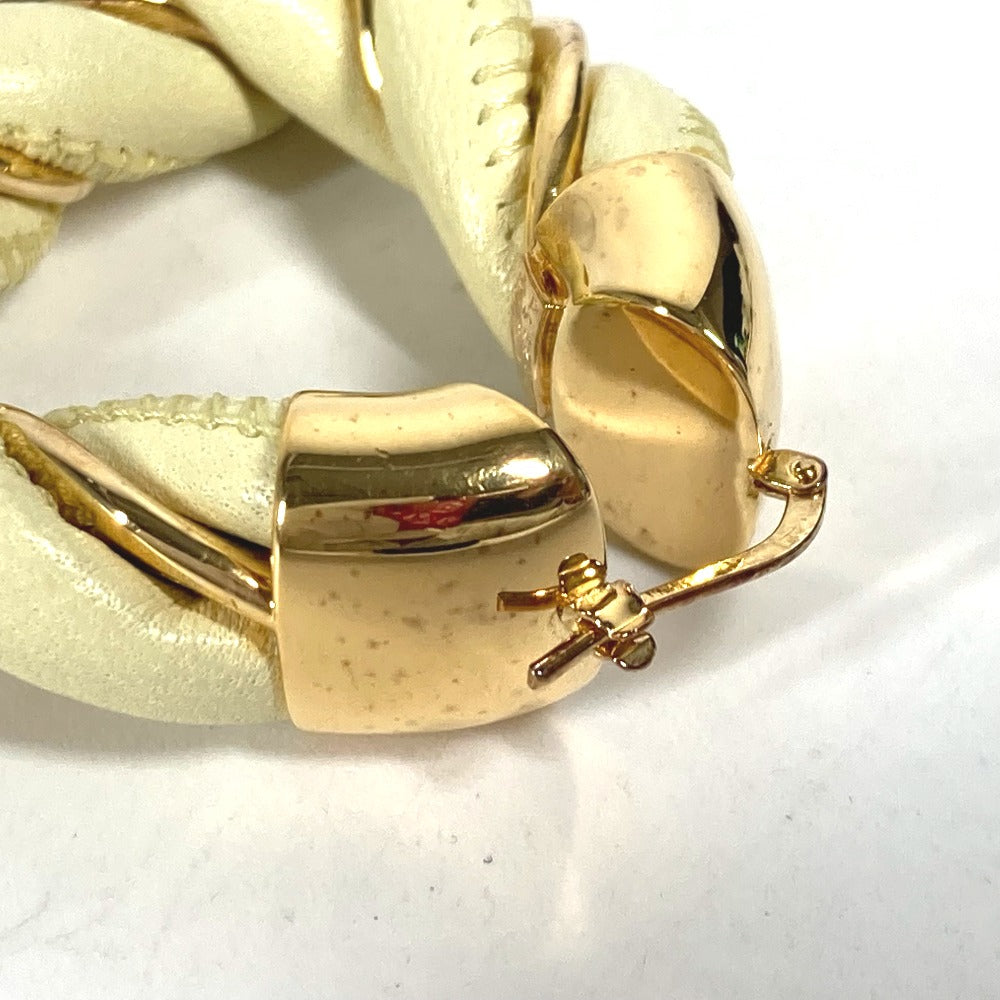 BOTTEGAVENETA Pierce Leather, AG925 Light yellow type Twisted Triangle Hoop Earrings Women Used Authentic