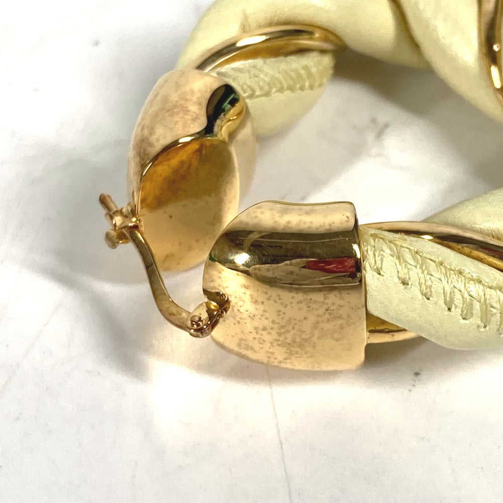 BOTTEGAVENETA Pierce Leather, AG925 Light yellow type Twisted Triangle Hoop Earrings Women Used Authentic