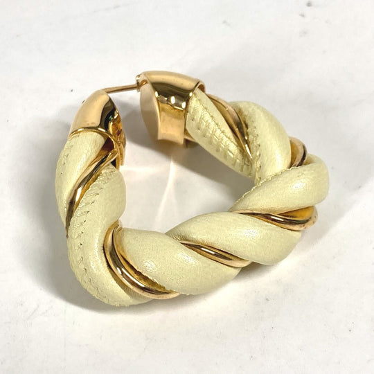 BOTTEGAVENETA Pierce Leather, AG925 Light yellow type Twisted Triangle Hoop Earrings Women Used Authentic