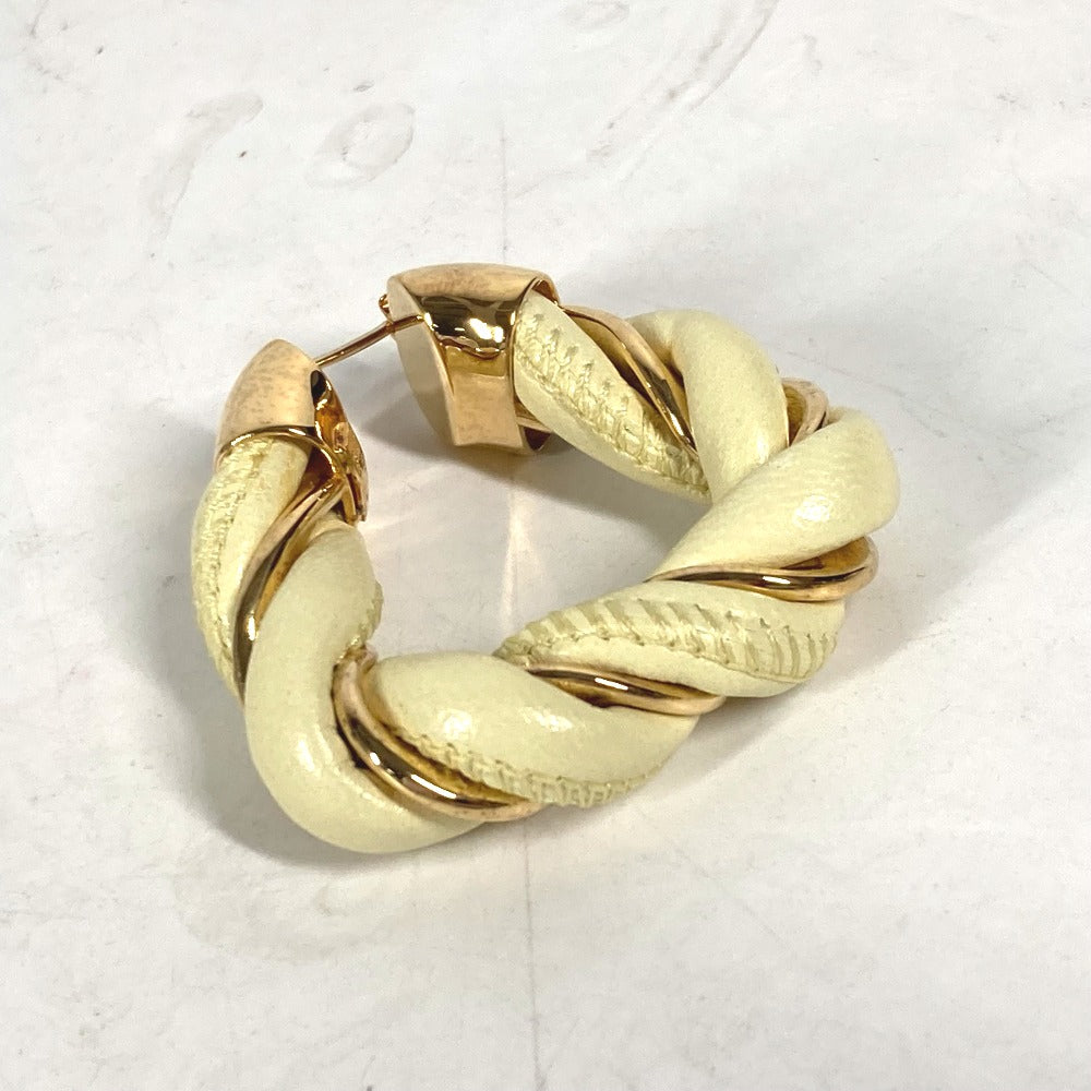 BOTTEGAVENETA Pierce Leather, AG925 Light yellow type Twisted Triangle Hoop Earrings Women Used Authentic