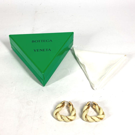 BOTTEGAVENETA Pierce Leather, AG925 Light yellow type Twisted Triangle Hoop Earrings Women Used Authentic