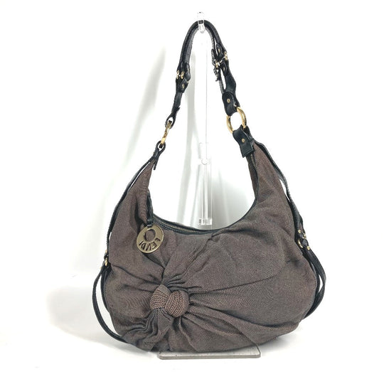 FENDI Shoulder Bag Canvas / leather Brown bag shawl Ribbon Ribon Women Used Authentic