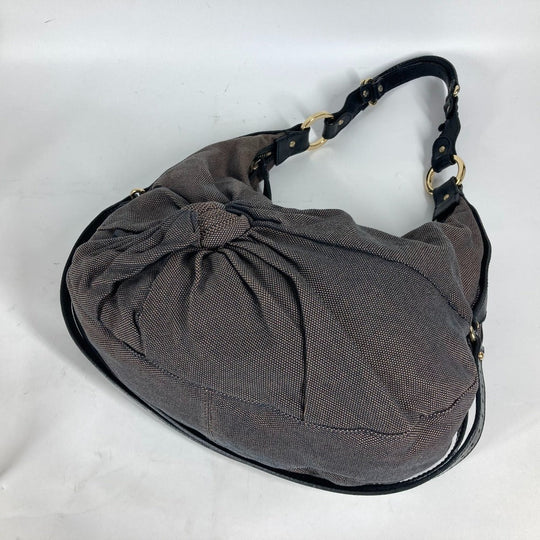 FENDI Shoulder Bag Canvas / leather Brown bag shawl Ribbon Ribon Women Used Authentic