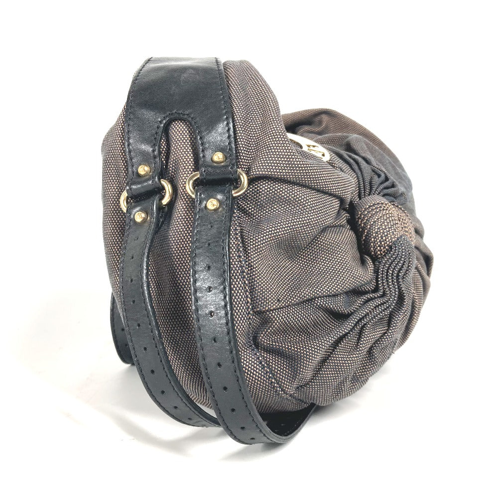 FENDI Shoulder Bag Canvas / leather Brown bag shawl Ribbon Ribon Women Used Authentic
