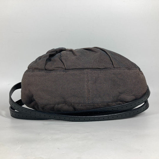 FENDI Shoulder Bag Canvas / leather Brown bag shawl Ribbon Ribon Women Used Authentic