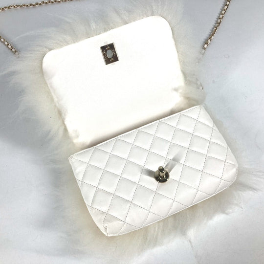 CHANEL Handbag Fur, Leather white Crossbody CC COCO Mark Matelasse Women Used Authentic