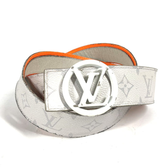 LOUIS VUITTON belt M0169S Monogram canvas white Monogram Santur LV Circle Initial mens 100 Used Authentic