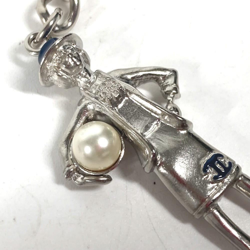 CHANEL key ring metal Silver CC COCO Mark Coco D'or Coco Chanel Camellia Fake Pearl Women Used Authentic