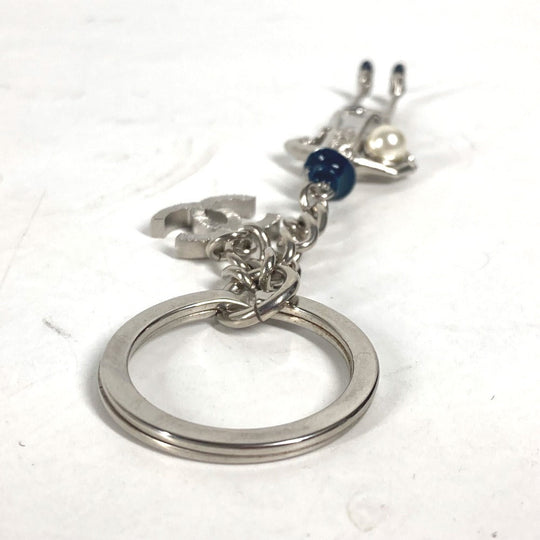 CHANEL key ring metal Silver CC COCO Mark Coco D'or Coco Chanel Camellia Fake Pearl Women Used Authentic
