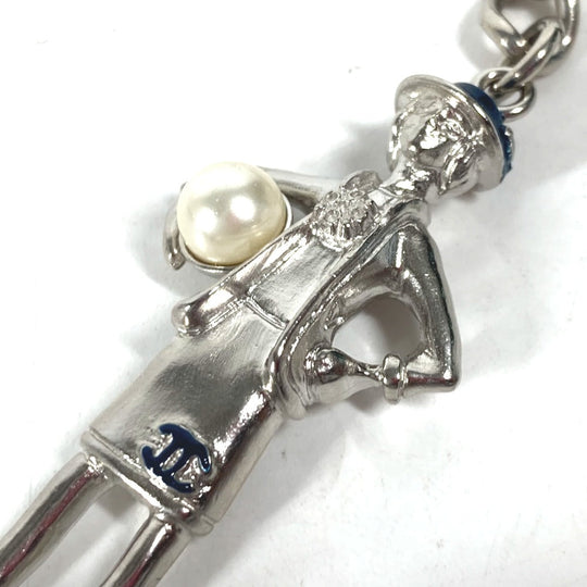 CHANEL key ring metal Silver CC COCO Mark Coco D'or Coco Chanel Camellia Fake Pearl Women Used Authentic