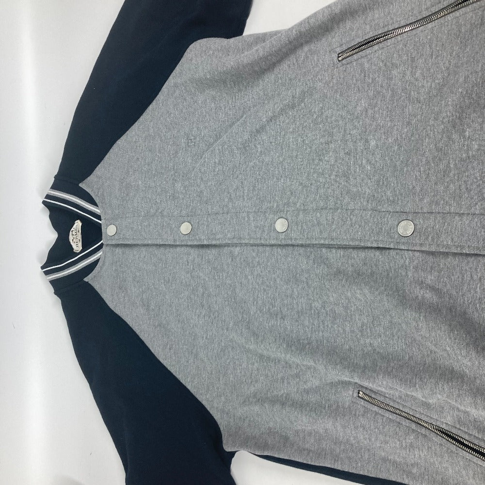HERMES Jacket cotton gray Bicolor serie logo Teddy Blouson Stadium Jumper mens XXL Used Authentic