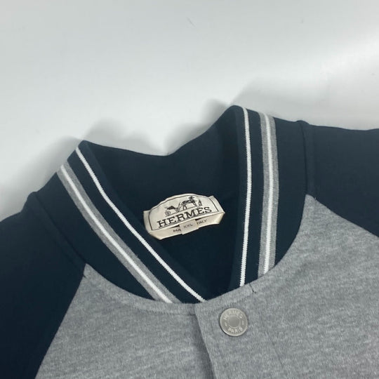 HERMES Jacket cotton gray Bicolor serie logo Teddy Blouson Stadium Jumper mens XXL Used Authentic